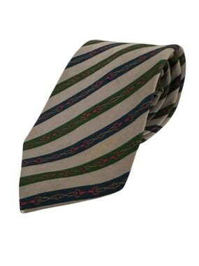 LANVIN Paris Silk Tie Gray Striped Equestrian Bit Pattern Luxury Classic Vintag